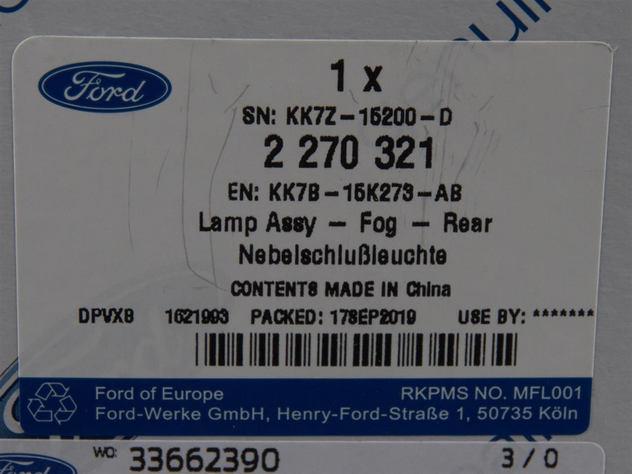 ŚWIATŁO PRZECIWMGIELNE LEWE TYŁ EDGE 18- EU _ 2270321 _ KK7B-15K273-AB _ KK7Z-15200-D