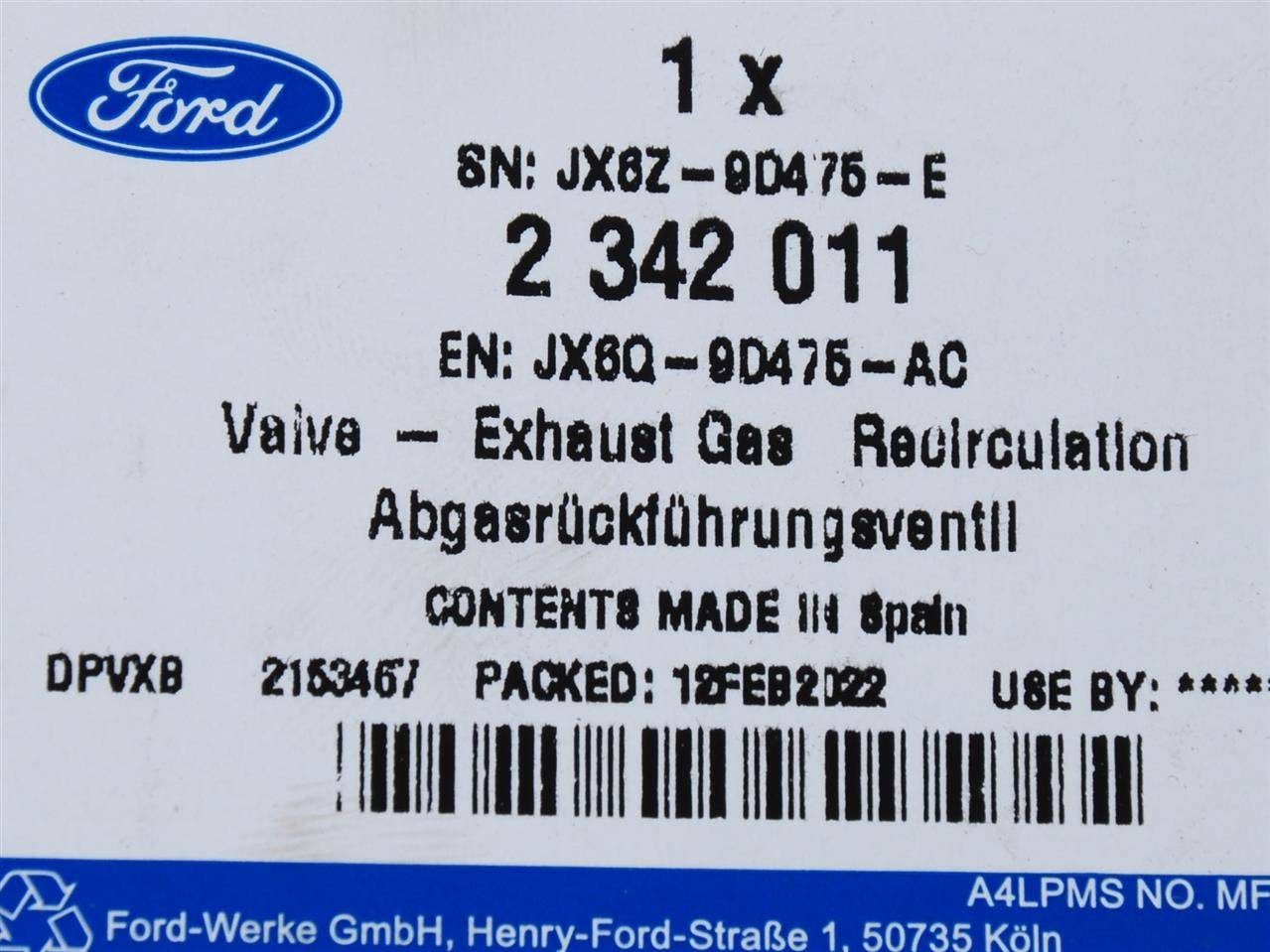 ZAWÓR EGR FOCUS 18- ECOSPORT 17- KUGA 20- 1.5 DURATORQ _ 2342011 _ JX6Q-9D475-AC