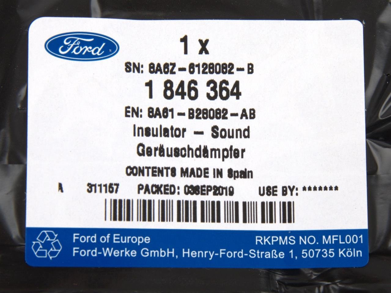 IZOLACJA BŁOTNIKA PRZÓD ECOSPORT KUGA MONDEO _ 1846364 _ 8A61-B28082-AB _ 8A6Z-6128082-B _ GTU_07