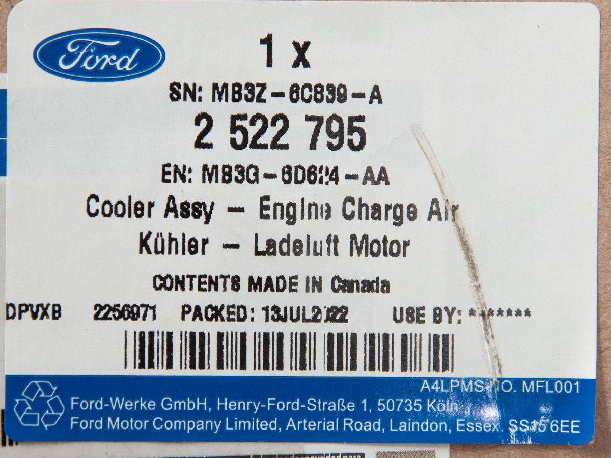 CHŁODNICA POWIETRZA INTERCOOLER BRONCO 22- FORD OE _ 2522795 _ MB3G-6D624-AA