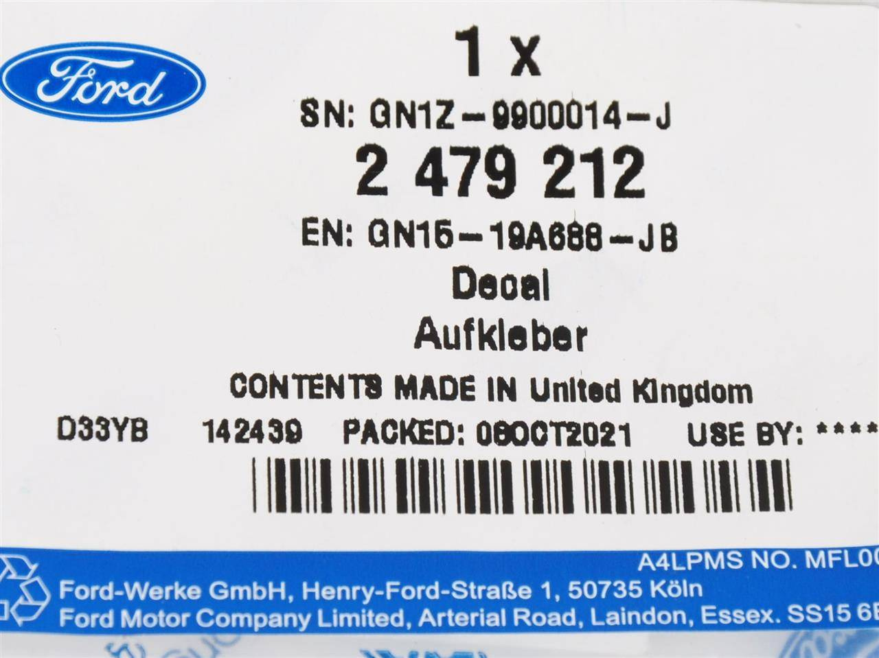 NAKLEJKA UKŁADU KLIMATYZACJI ECOSPORT 17- 01234YF _ 2479212 _ GN15-19A688-JB