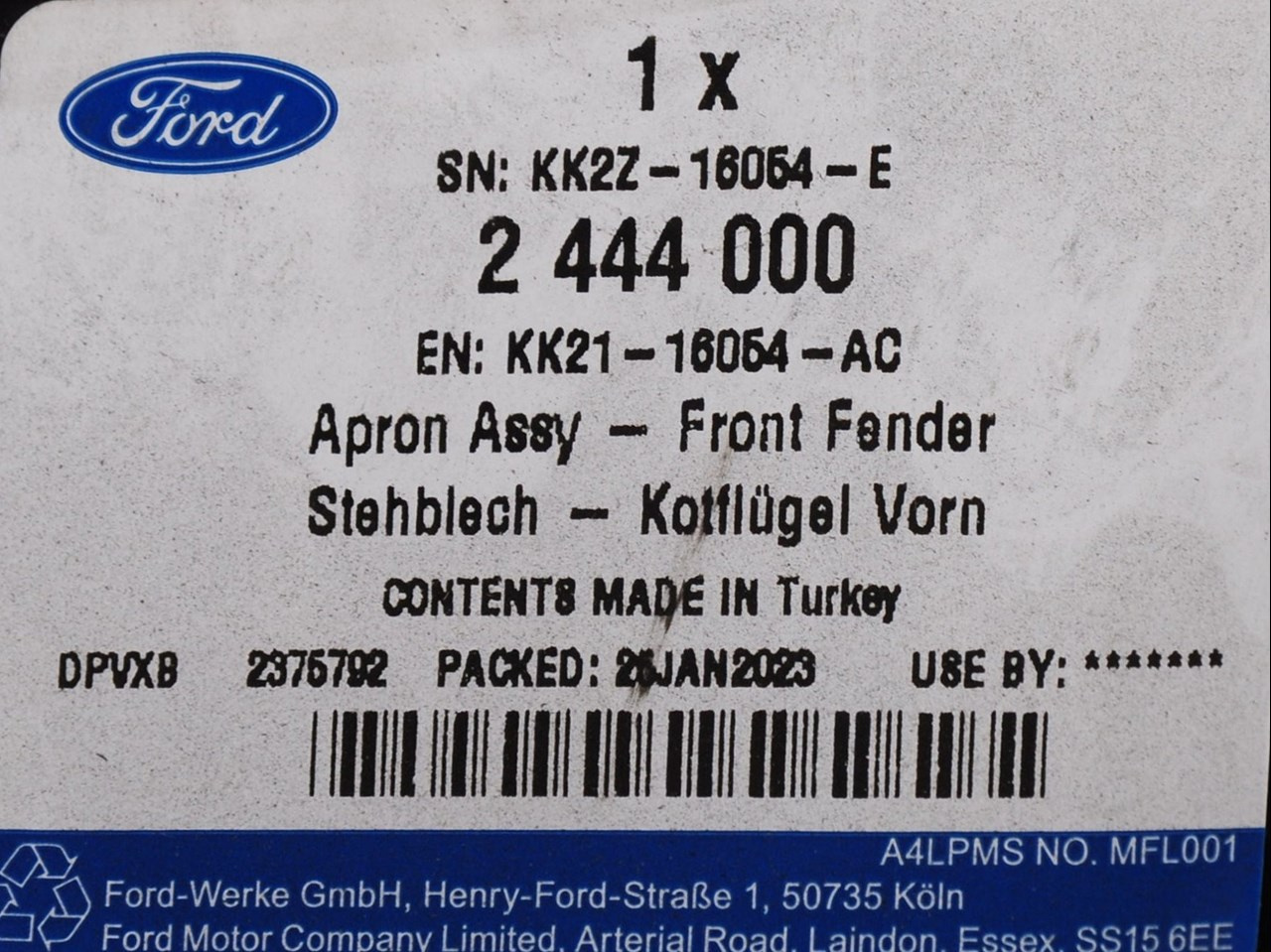 WZMOCNIENIE PRAWE BŁOTNIKA PRZÓD TRANSIT 14-19 _ 2444000 _ KK21-16054-AC