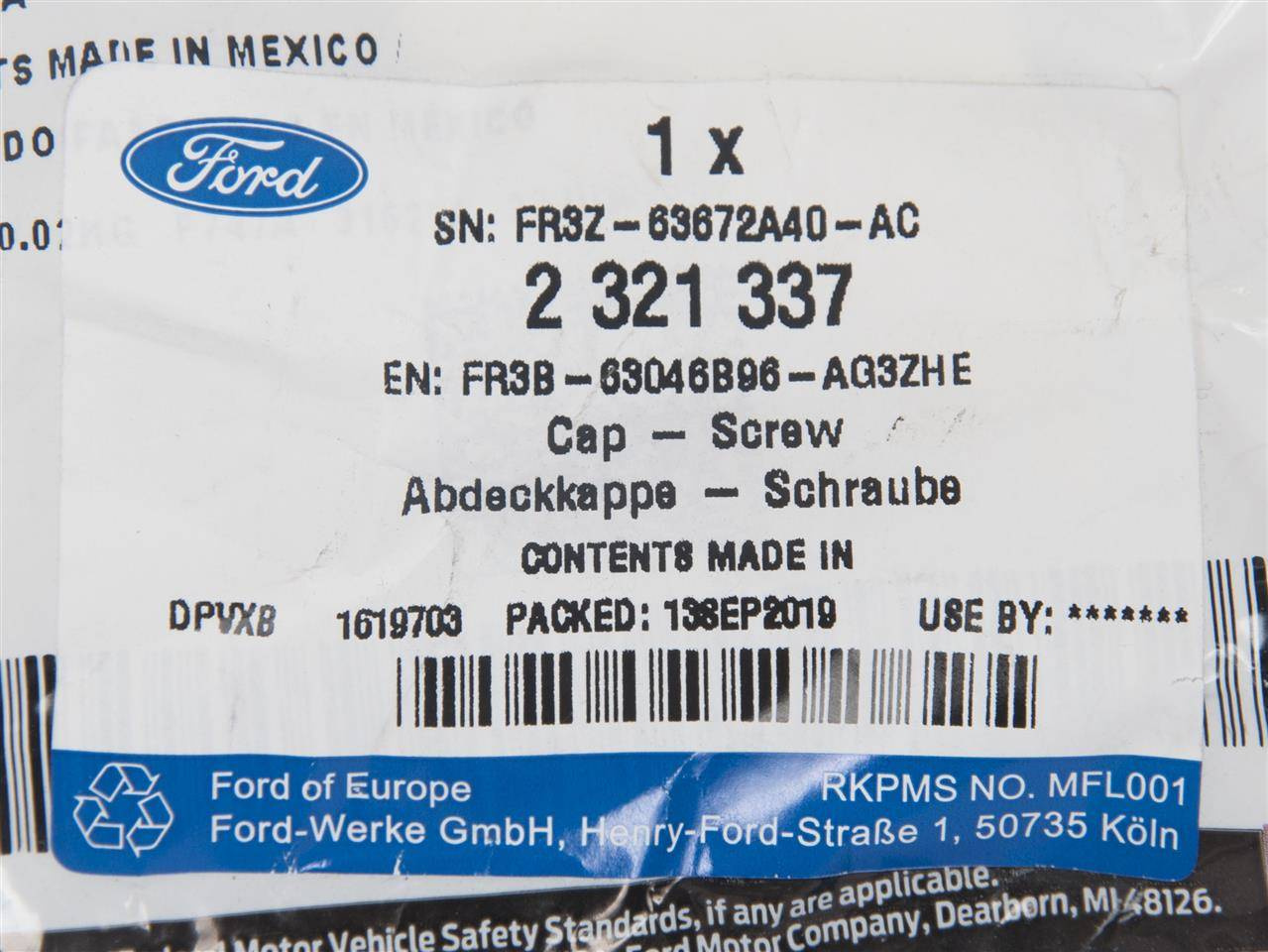 ZAŚLEPKA OSŁONY SŁONECZNEJ MUSTANG 15- 17- _ 2630180 _ KR3B-63046B96-AA3ZHE _ FR3Z-63672A40-AC