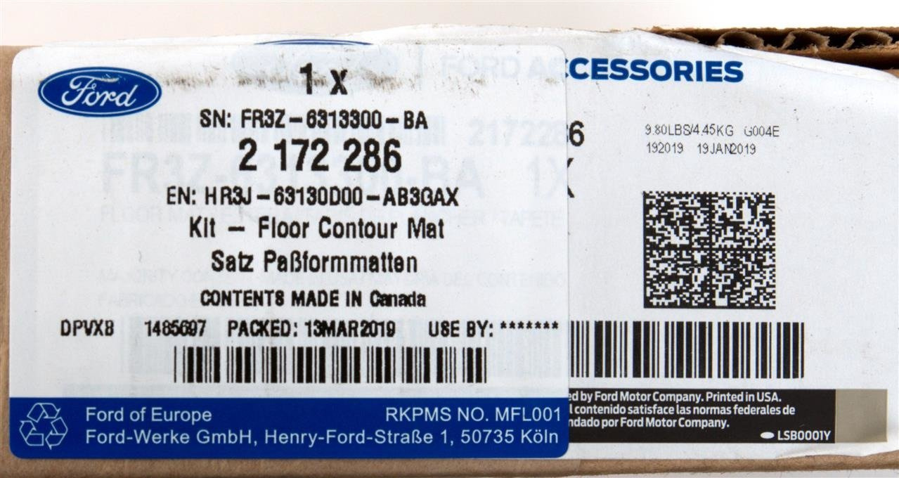 DYWANIKI GUMOWE PRZÓD / TYŁ MUSTANG 15-17, 17- _ 2172286 _ HR3J-63130D00-AB3GAX _ FR3Z-6313300-BA _ GTU_07