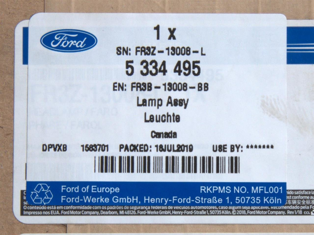 REFLEKTOR KSENONOWY PRAWY MUSTANG 2015-2017 EU _ 5334495 _ FR3B-13008-BB _ FR3Z-13008-L