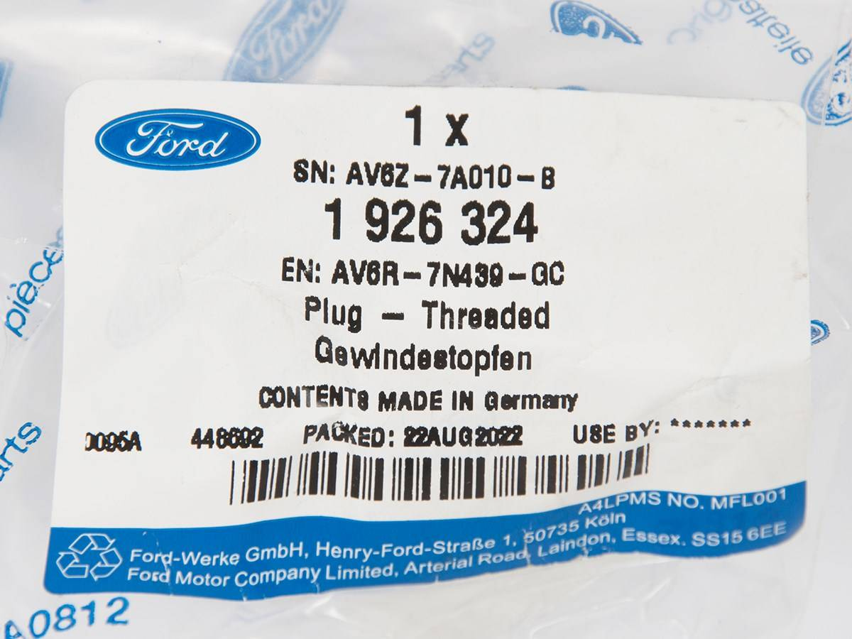 KOREK SPUSTU OLEJU SKRZYNI BIEGÓW KUGA FOCUS C-MAX _ 1926324 _ AV6R-7N439-GC _ AV6Z-7A010-B