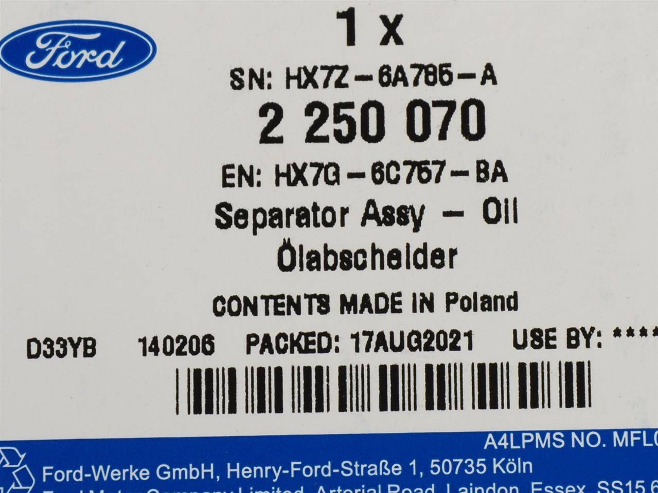 SEPARATOR OLEJU 1.5 DRAGON KUGA FOCUS PUMA FIESTA _ 2250070 _ HX7G-6C757-BA _ HX7Z-6A785-A _ GTU_07