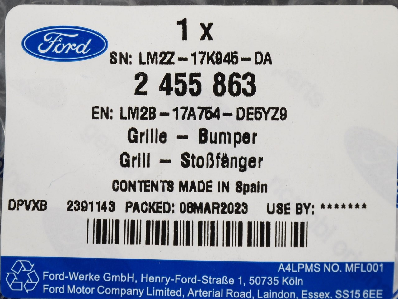 KRATKA DOLNA ZDERZAKA FORD S-MAX 19- Z PDC _ 2455863 _ LM2B-17A754-DE5YZ9