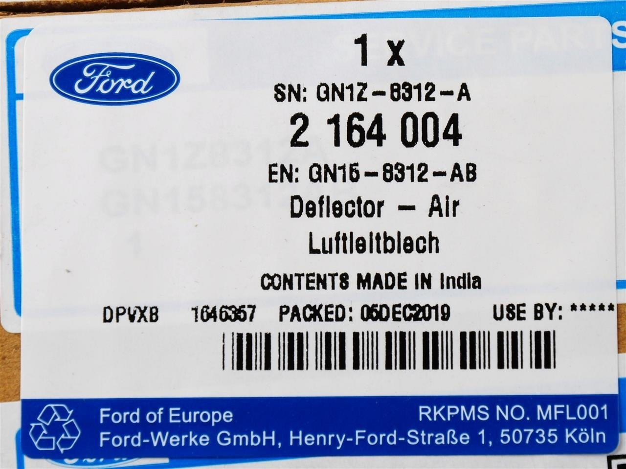 KIEROWNICA POWIETRZA GÓRNA ECOSPORT 2017- _ 2164004 _ GN15-8312-AB _ GN1Z-8312-A _ GTU_07