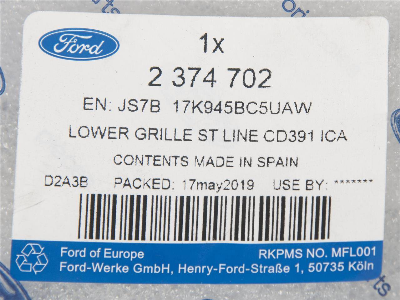 KRATKA DOLNA ZDERZAKA MONDEO 19- ST-LINE BEZ PDC_ 2374702 _ JS7B-17K945-BC5UAW _ GTU_07