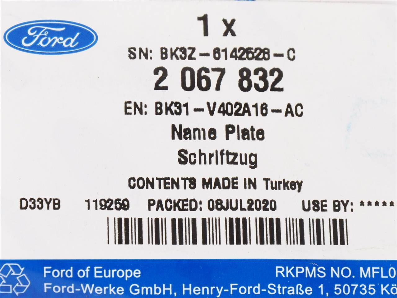 EMBLEMAT TRANSIT TYŁ 2014- 2019-_ 2067832 _ BK31-V402A16-AC