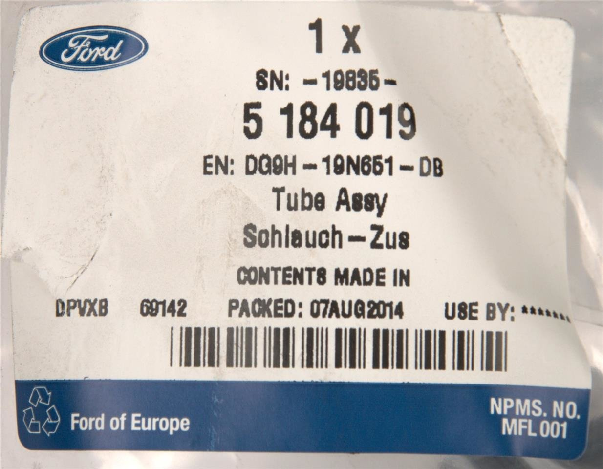 PRZEWÓD UKŁADU KLIMATYZACJI MONDEO 2014- / FUSION USA _ 5184019 _ DG9H-19N651-DB _ DG9Z-19835-D