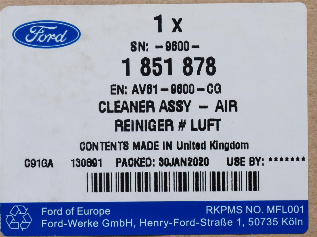 OBUDOWA FILTRA POWIETRZA 1.6 ZETEC DOHC EFI _ 1851878 _ AV61-9600-CG