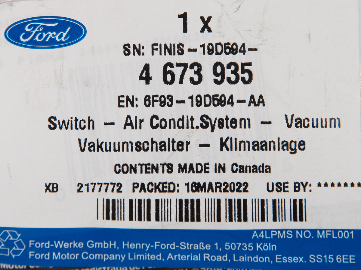 CZUJNIK CIŚNIENIA KLIMATYZACJI FORD FOCUS 07- 11- _ 4673935 _ 6F93-19D594-AA _ 6F9Z-19D594-AA