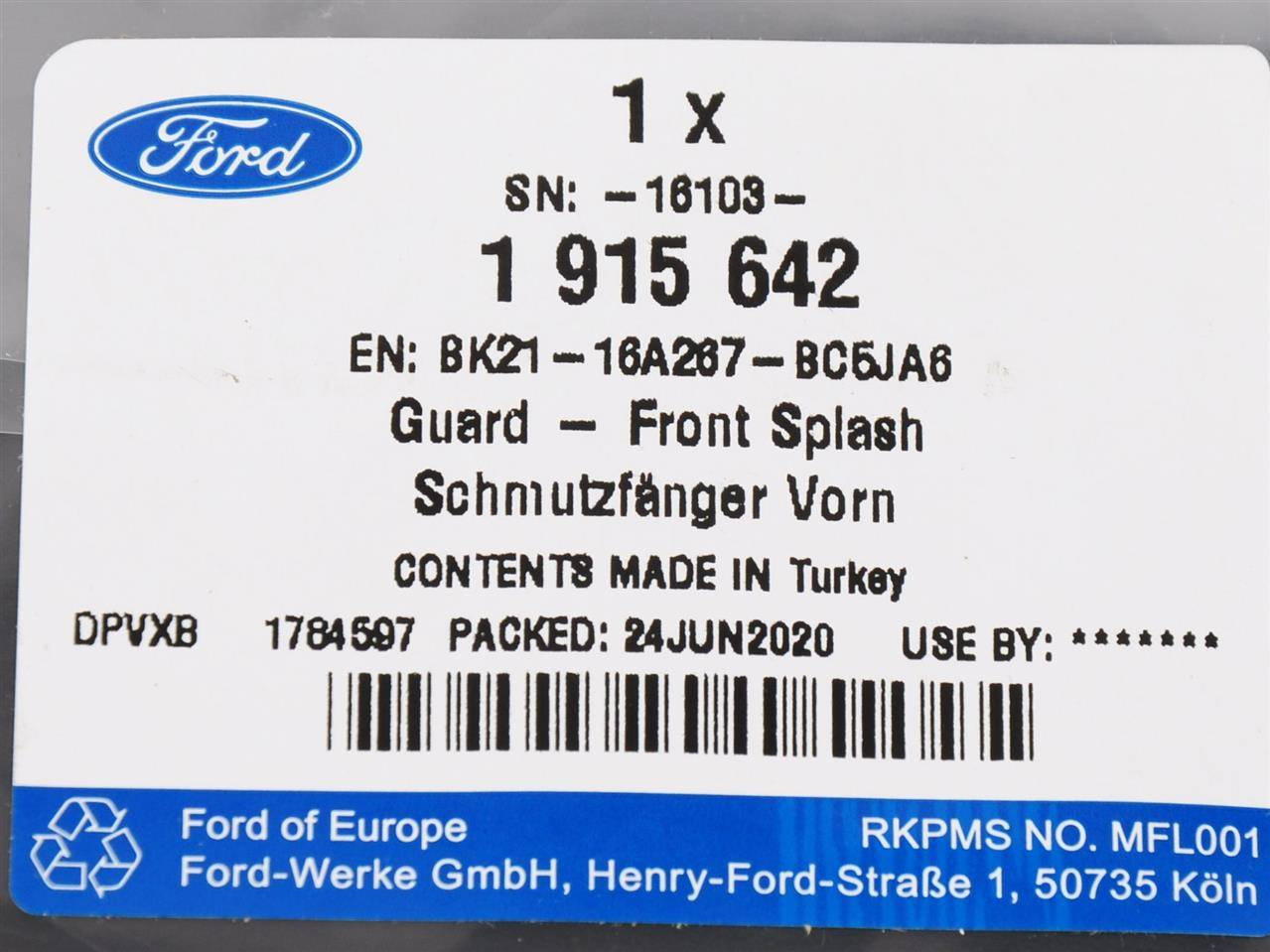 CHLAPACZ LEWY PRZÓD FORD CUSTOM 2012- OE _ 1915642 _ BK21-16A267-BC5JA6 _ GTU_07