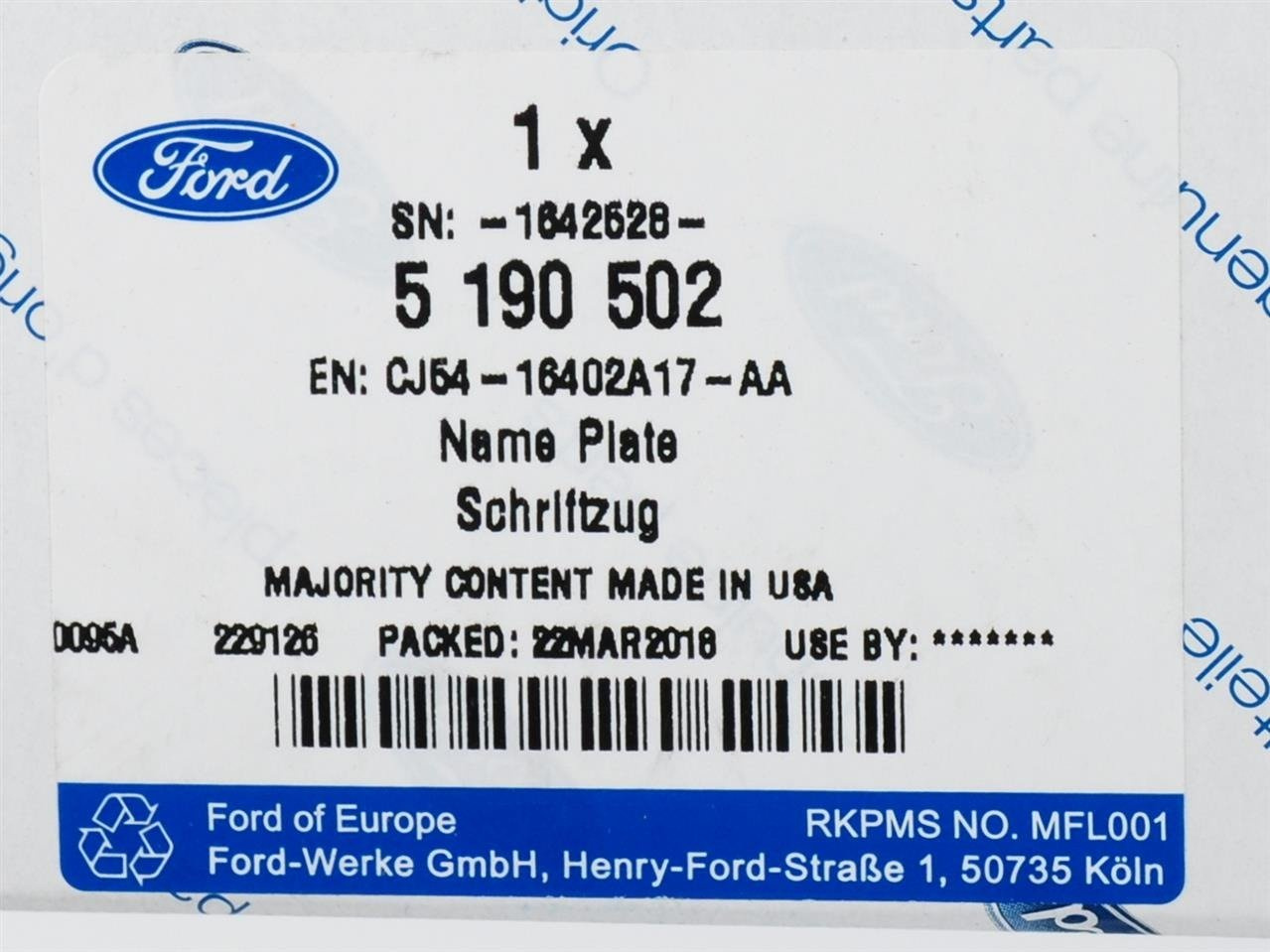 EMBLEMAT ESCAPE TYŁ 2014-2016 _ 5190502 _ CJ54-16402A17-AA _ CJ5Z-1642528-A