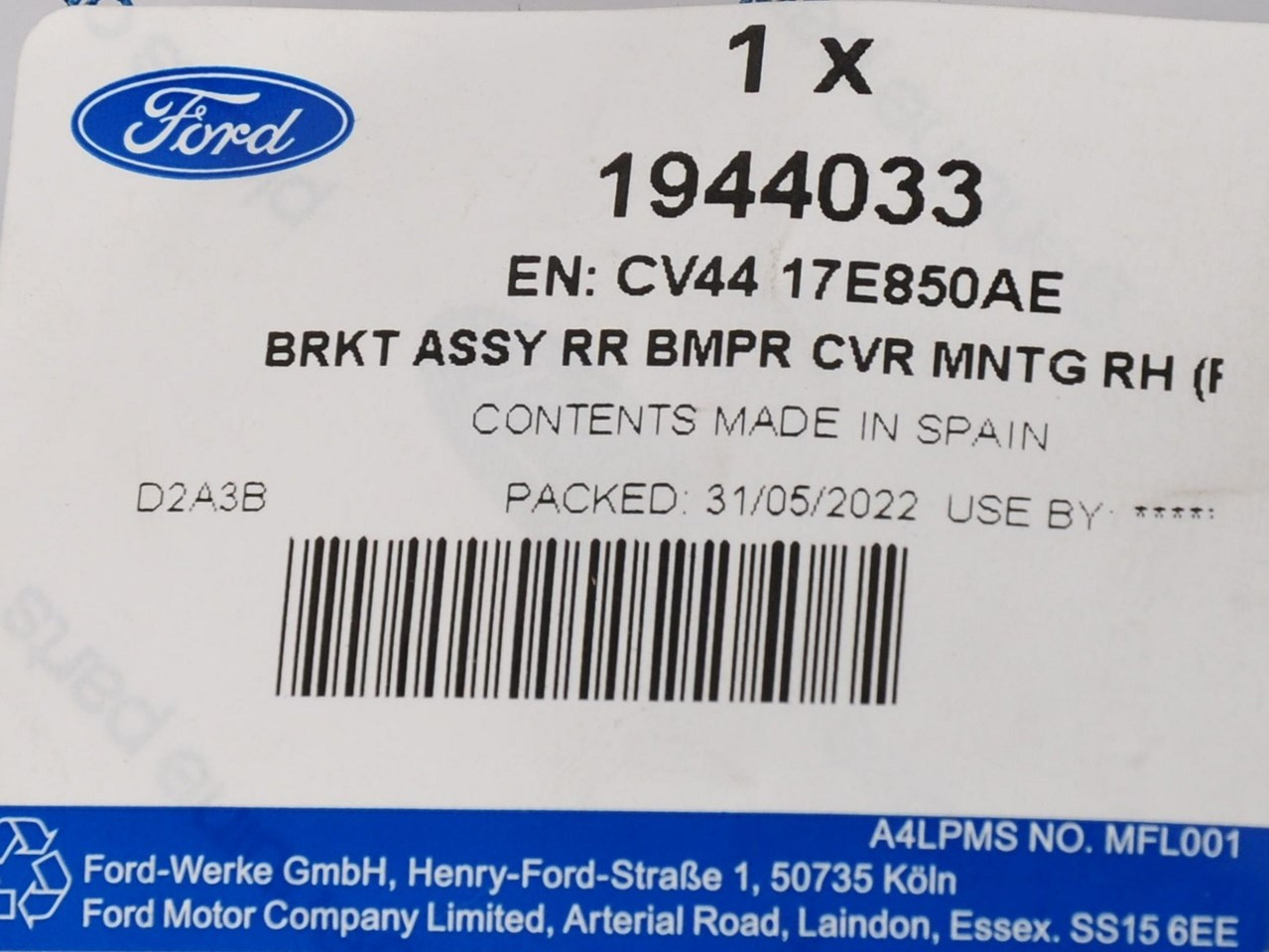 ŚLIZG PRAWY ZDERZAKA TYŁ KUGA 2012-16_ 1944033 _ CV44-17E850-AE