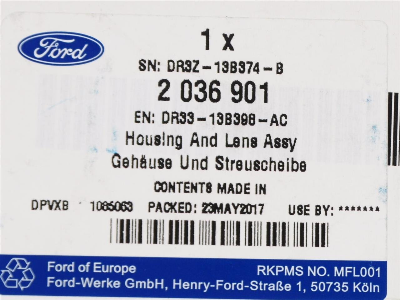 PROJEKTOR PRAWY OŚWIETLENIA PROGU MUSTANG 15 _ 2036901 _ DR33-13B398-AC _ DR3Z-13B374-B