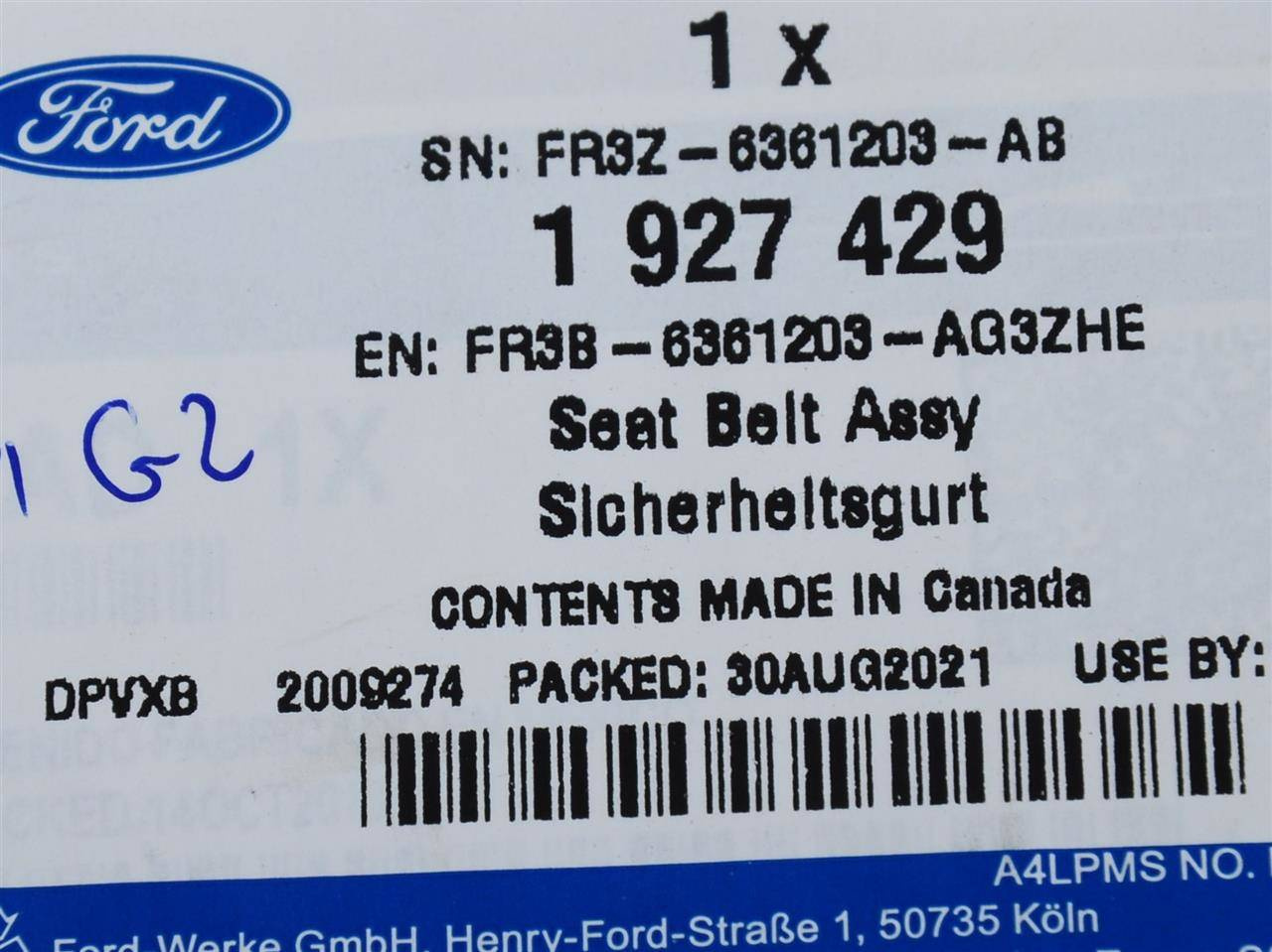 KLAMRA PASA BEZPIECZEŃSTWA LEWA MUSTANG 15-17 17- _ 1927429 _ FR3B-6361203-AG3ZHE _ FR3Z-6361203-AB