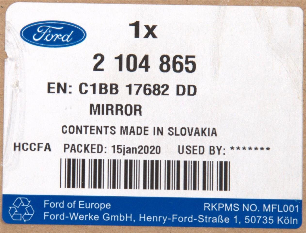 LUSTERKO PRAWE KPL. FIESTA 2016- _ 2104865 _ C1BB-17682-DD