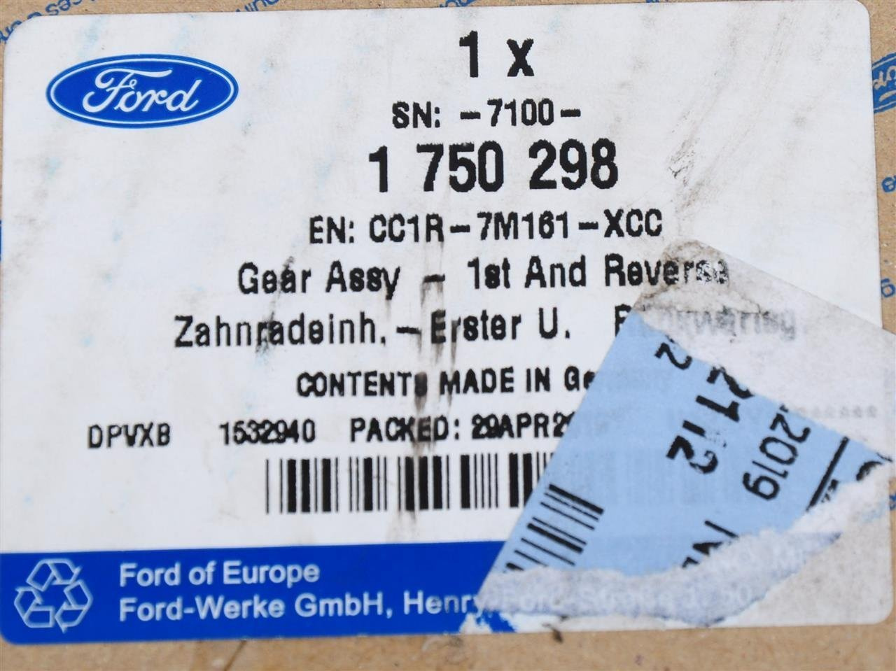 KOŁO ZĘBATE 1 BIEGU TRANSIT 11-13 / 14-18 2,2L _ 1750298 _ CC1R-7M161-XCC _ GTU_07