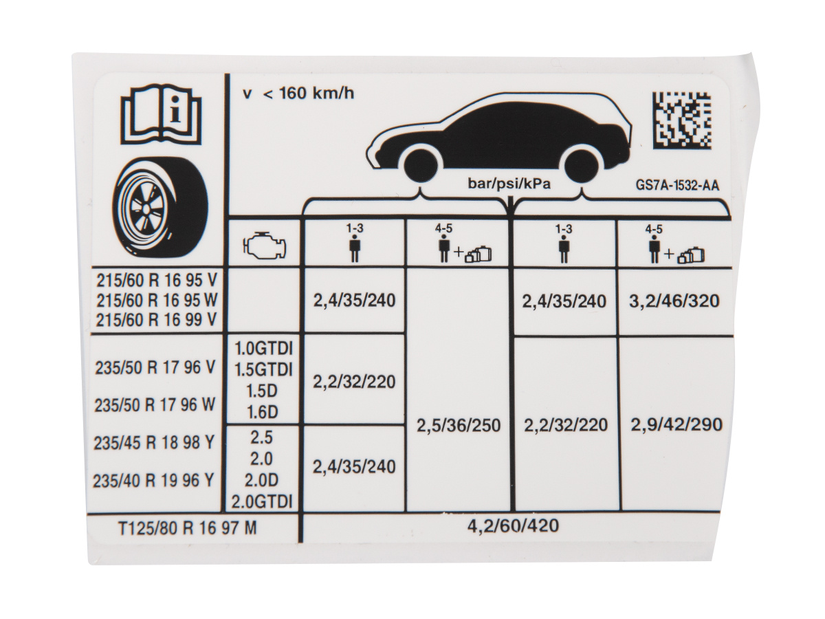 NALEPKA "CIŚNIENIE OPON" MONDEO 15-22 FORD OE _ 2008833 _ BK2A-9G824-AA