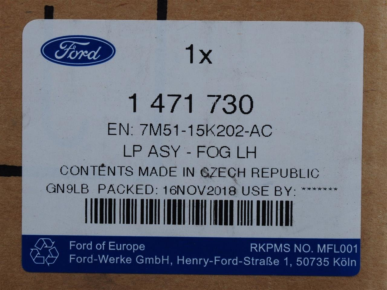 LAMPA PRZECIWMGIELNA LEWY PRZÓD C-MAX 2007- _ 1471730 _ 7M51-15K202-AC