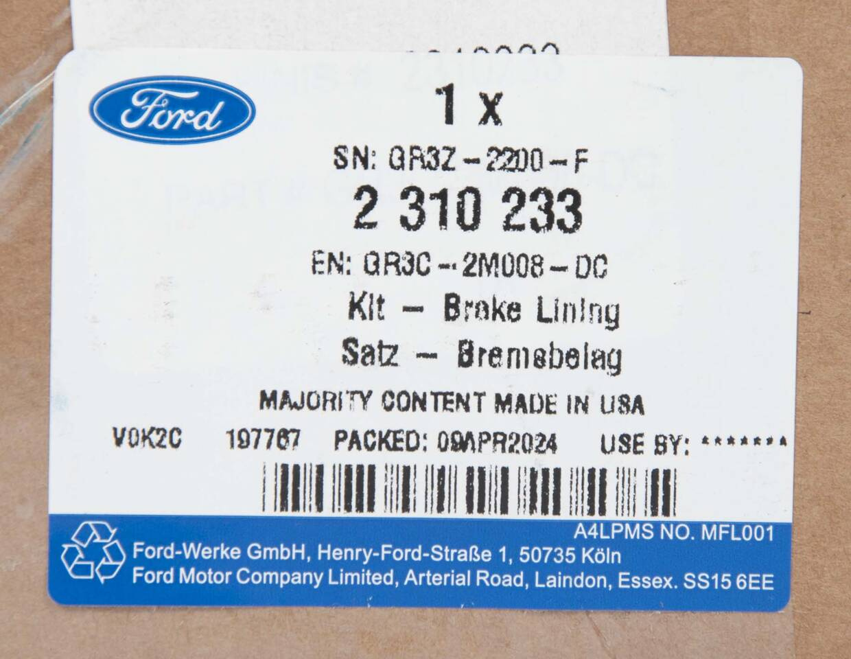 KLOCKI HAMULCOWE TYŁ FORD MUSTANG 16-23 _ 2310233 _ GR3C-2M008-DC _ GTU_07