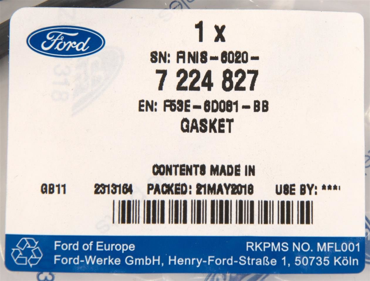 USZCZELKA ŚRODKOWA POKRYWY ROZRZĄDU FORD 3,0 V6 _ 7224827 _ F53E-6D081-BB _ F5RZ-6020-B