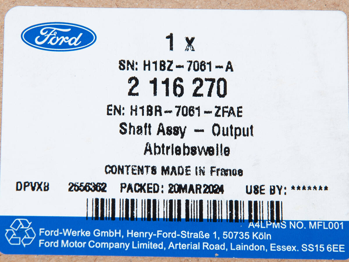 WAŁEK WYJŚCIOWY SKRZYNI BIEGÓW FIESTA MK7 17- OE _ 2116270 _ H1BR-7061-ZFAE