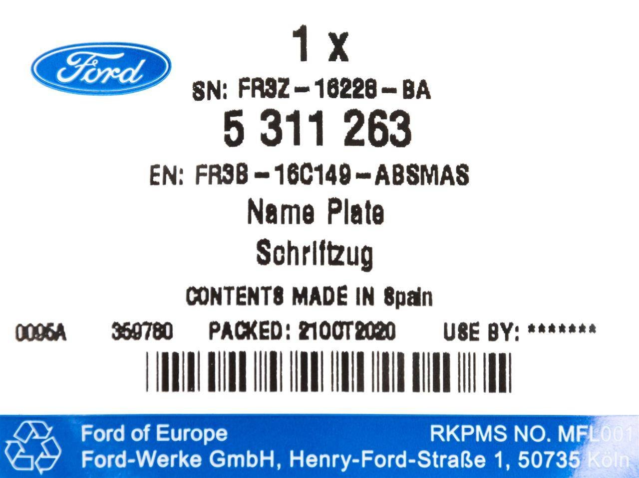 EMBLEMAT BŁOTNIKA LEWY 5.0 MUSTANG GT 15- 17- _ 5311263 _ FR3B-16C149-ABSMAS _ FR3Z-16098-BA