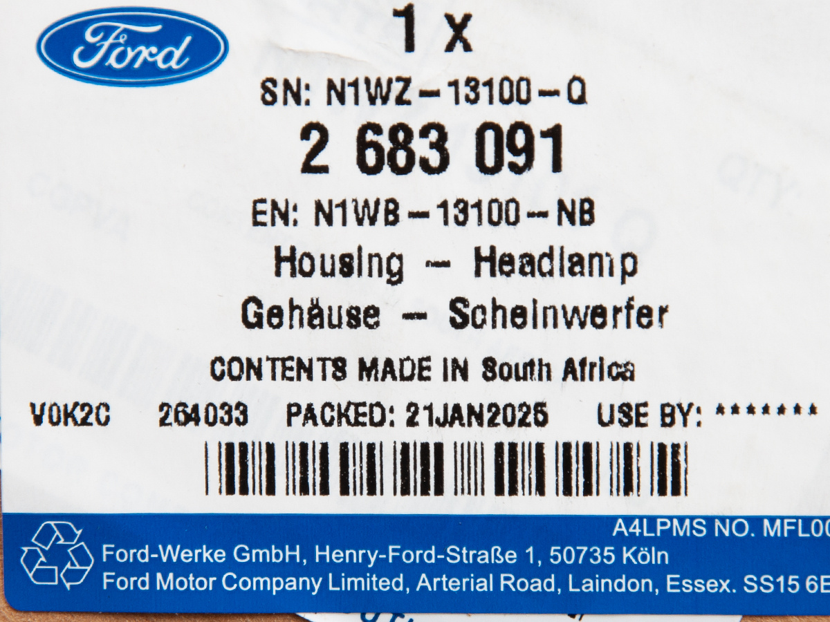 REFLEKTOR PRAWY PRZÓD FORD RANGER 22- OE _ 2683091 _ N1WB-13100-NB