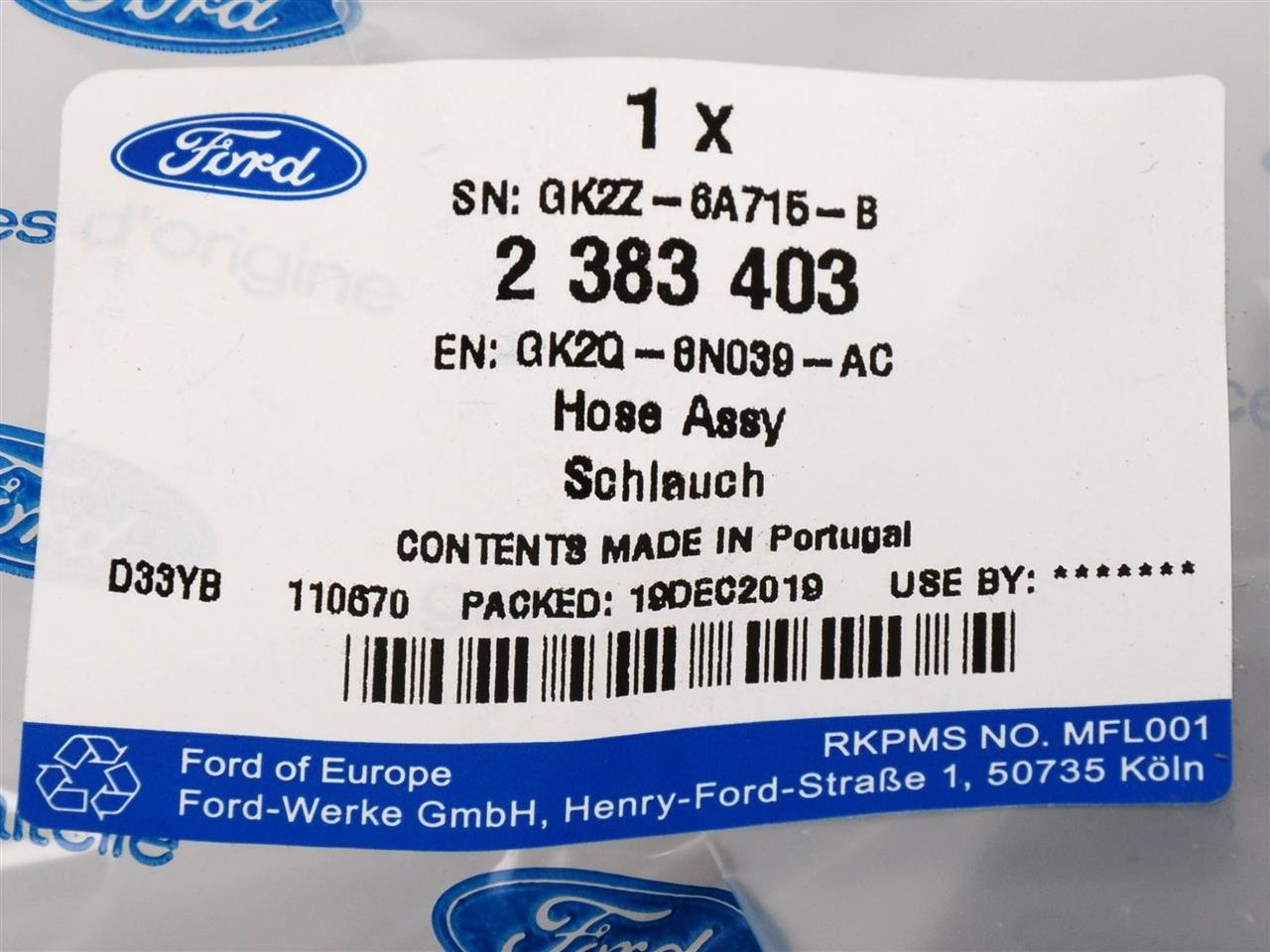 PRZEWÓD WODNY CHŁODNICY OLEJU TRANSIT 16- 2.0 TDCI _ 2383403 _ GK2Q-8N039-AC