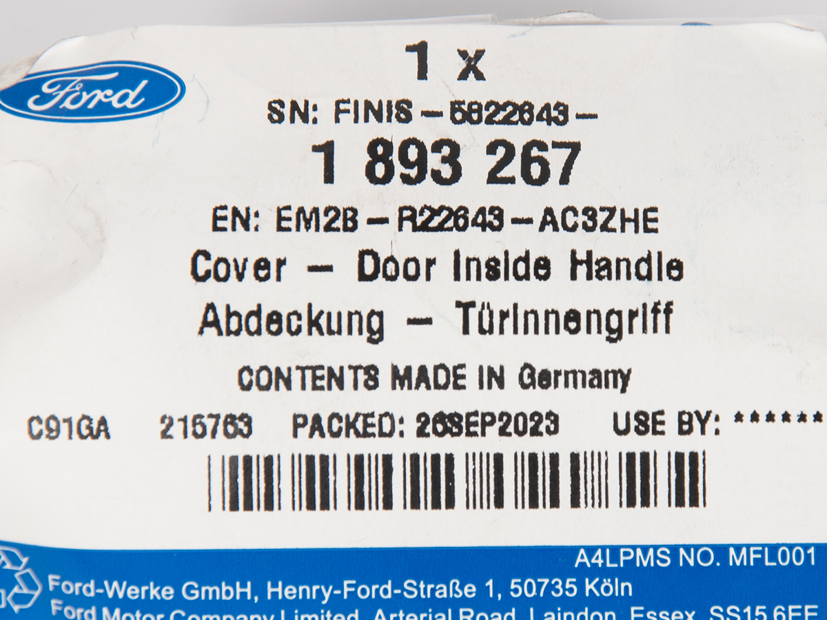 ZAŚLEPKA LEWA KLAMKI PRZEDNIEJ S-MAX/GALAXY 15- OE _ 1893267 _ EM2B-R22643-AC3ZHE