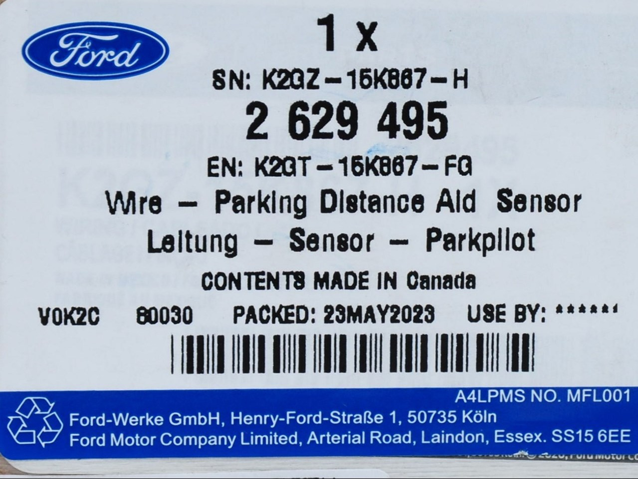 WIĄZKA CZUJNIKÓW PARKOWNIA PRZÓD EDGE 18-20 _ 2629495 _ K2GT-15K867-FJ