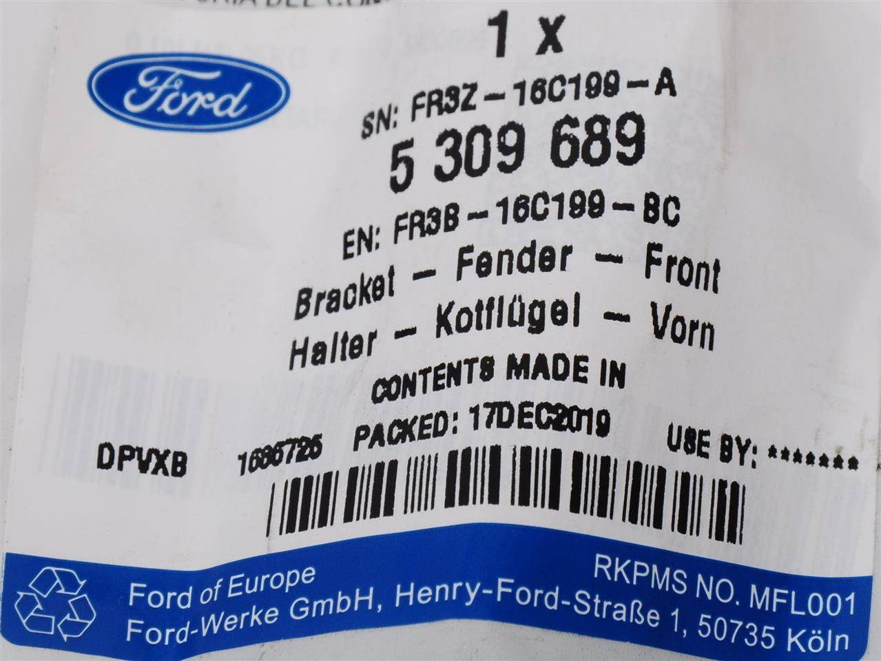 UCHWYT LEWY BŁOTNIKA PRZÓD MUSTANG 2015-2017 _ 5309689 _ FR3B-16C199-BC _ FR3Z-16C199-A