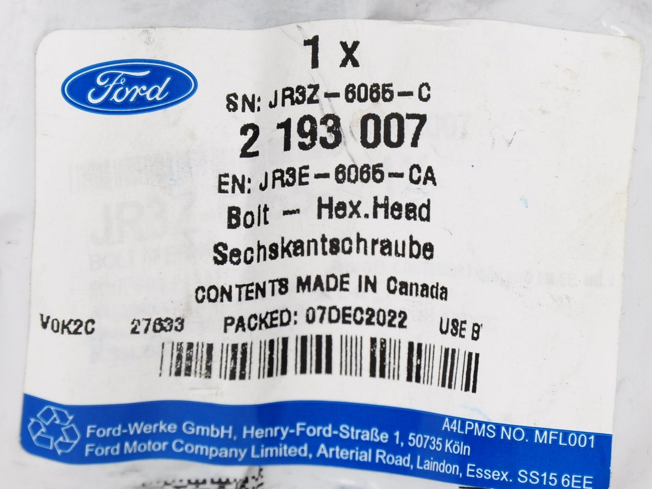 ŚRUBA GŁOWICY CYLINDRÓW 5,0 MUSTANG 17- _ 2193007 _ JR3E-6065-CA _ JR3Z-6065-C