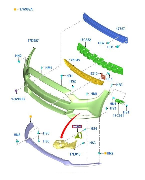 UCHWYT HALOGENU LEWY PRZÓD MUSTANG 2015-2017 _ 5279337 _ FR3B-15267-AB _ FR3Z-15266-B