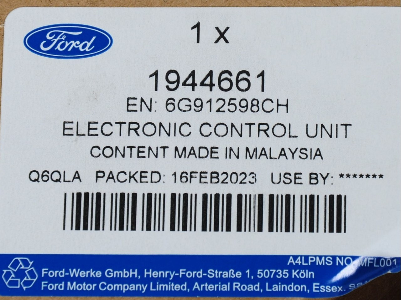 MODUŁ HAMULCA RĘCZNEGO S-MAX/GALAXY 06-15 _ 1944661 _ 6G91-2598-CH