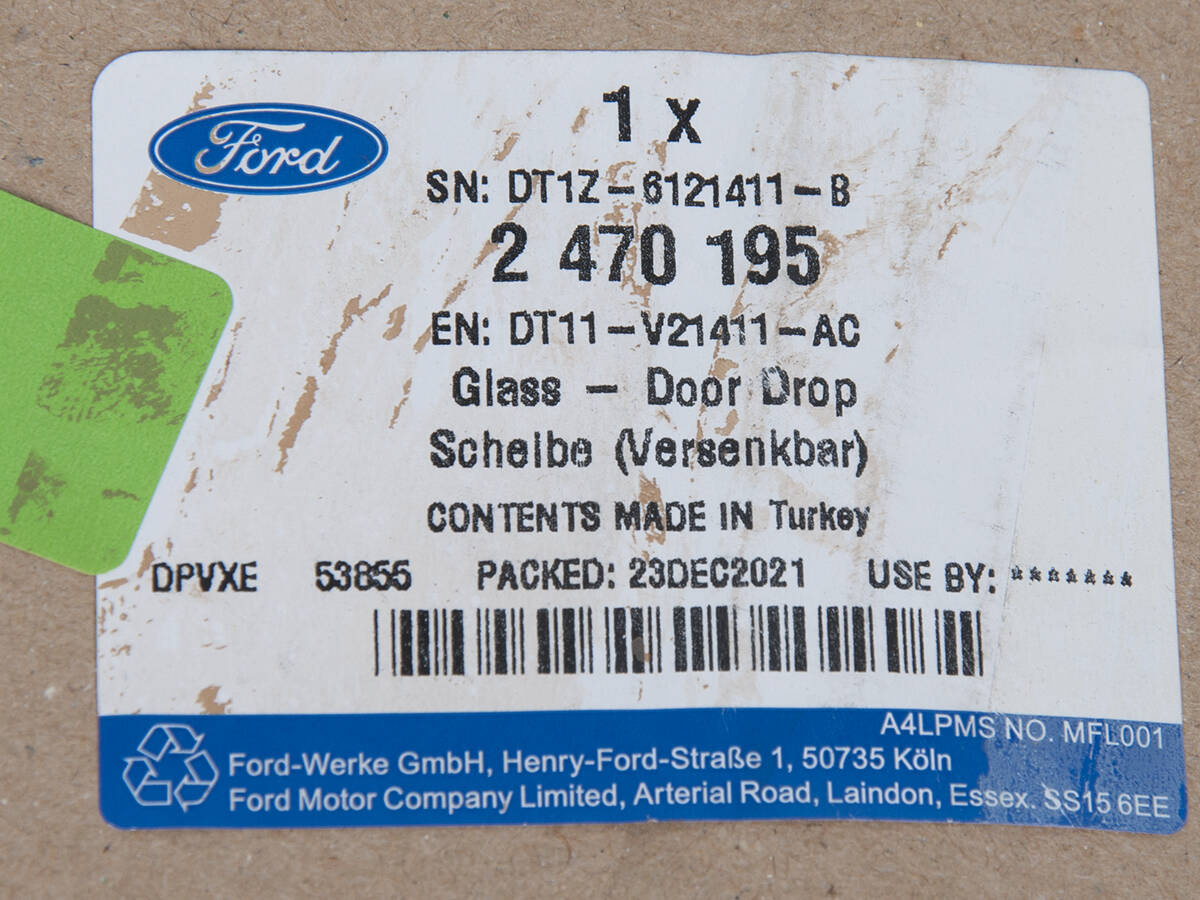 SZYBA LEWA DRZWI PRZEDNICH TRANSIT/TOURNEO CUSTOM 13- 18- _ 2470195 _ DT11-V21411-AC