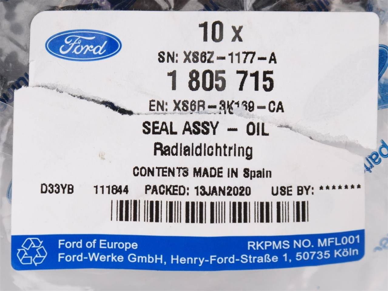 USZCZELNIACZ SKRZYNI BIEGÓW ECOSPORT FIESTA FOCUS _ 1805715 _ XS6R-3K169-CA _ XS6Z-1177-A