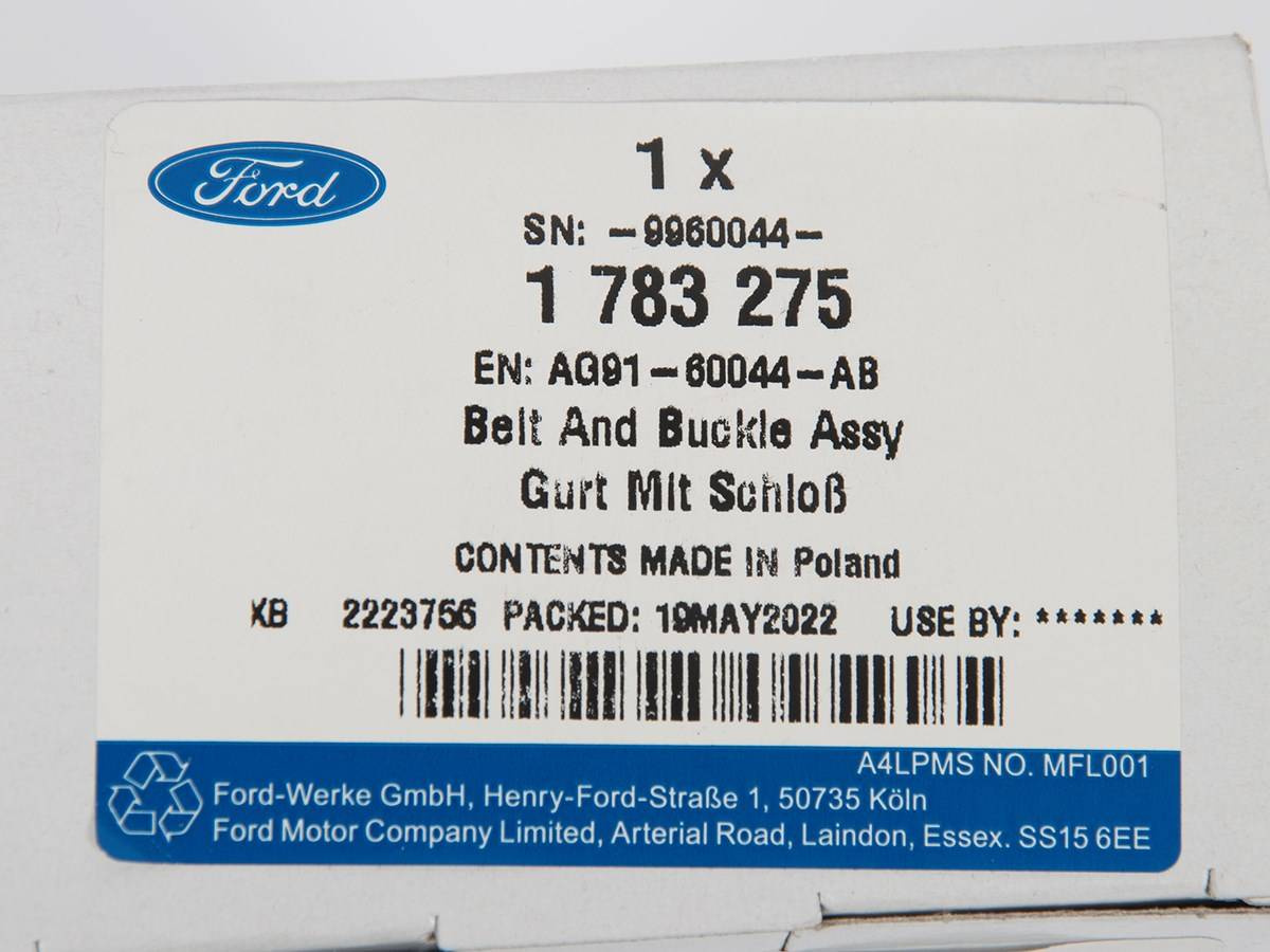 KLAMRA PASA BEZPIECZEŃSTWA PRAWA STRONA SIEDZENIE ŚRODKOWE S-MAX/GALAXY 12-15 _ 1783275 _ AG91-60044-AB