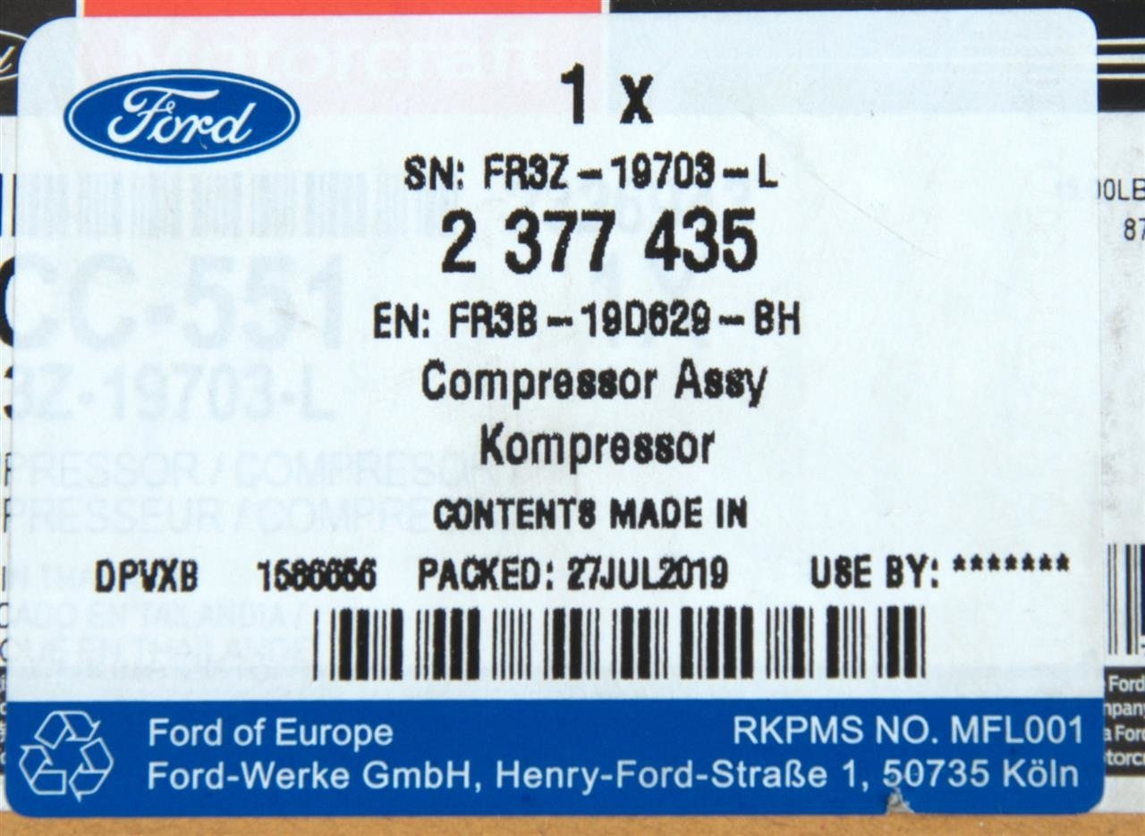SPRĘŻARKA KLIMATYZACJI MUSTANG 2015-2017 _ 2377435 _ FR3B-19D629-BH _ FR3Z-19703-L