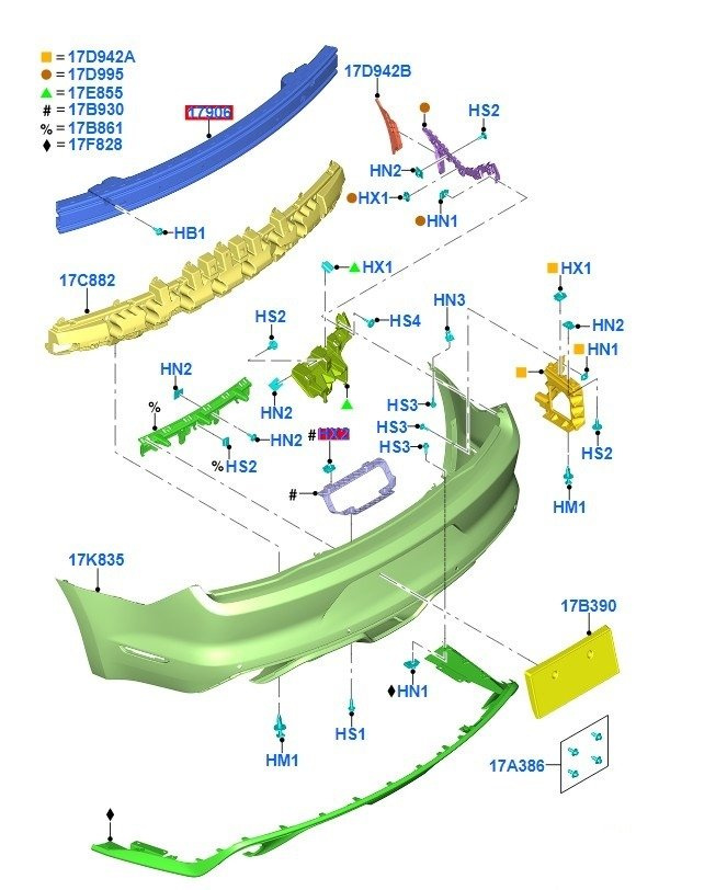 ZDERZAK TYLNY MUSTANG GT 2015-17 - DO WERSJI Z CZUJNIKAMI _ 2003235 _ FR3B-17K835-BKPRAA _ FR3Z-17K835-BB _ GTU_07