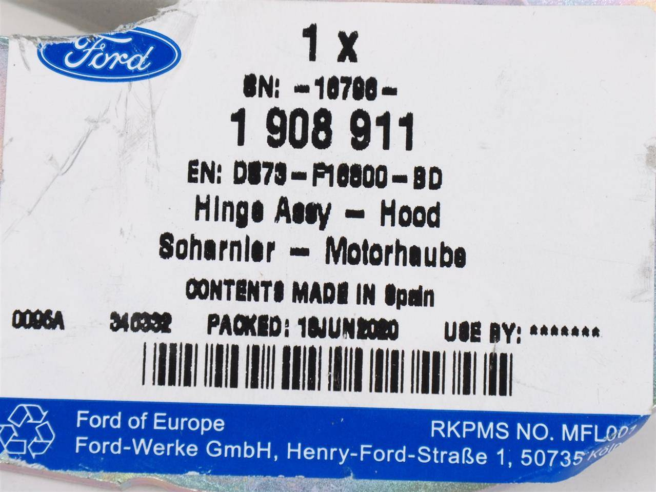 ZAWIAS PRAWY MASKI MONDEO MK5 14- _ 1908911 _ DS73-F16800-BD