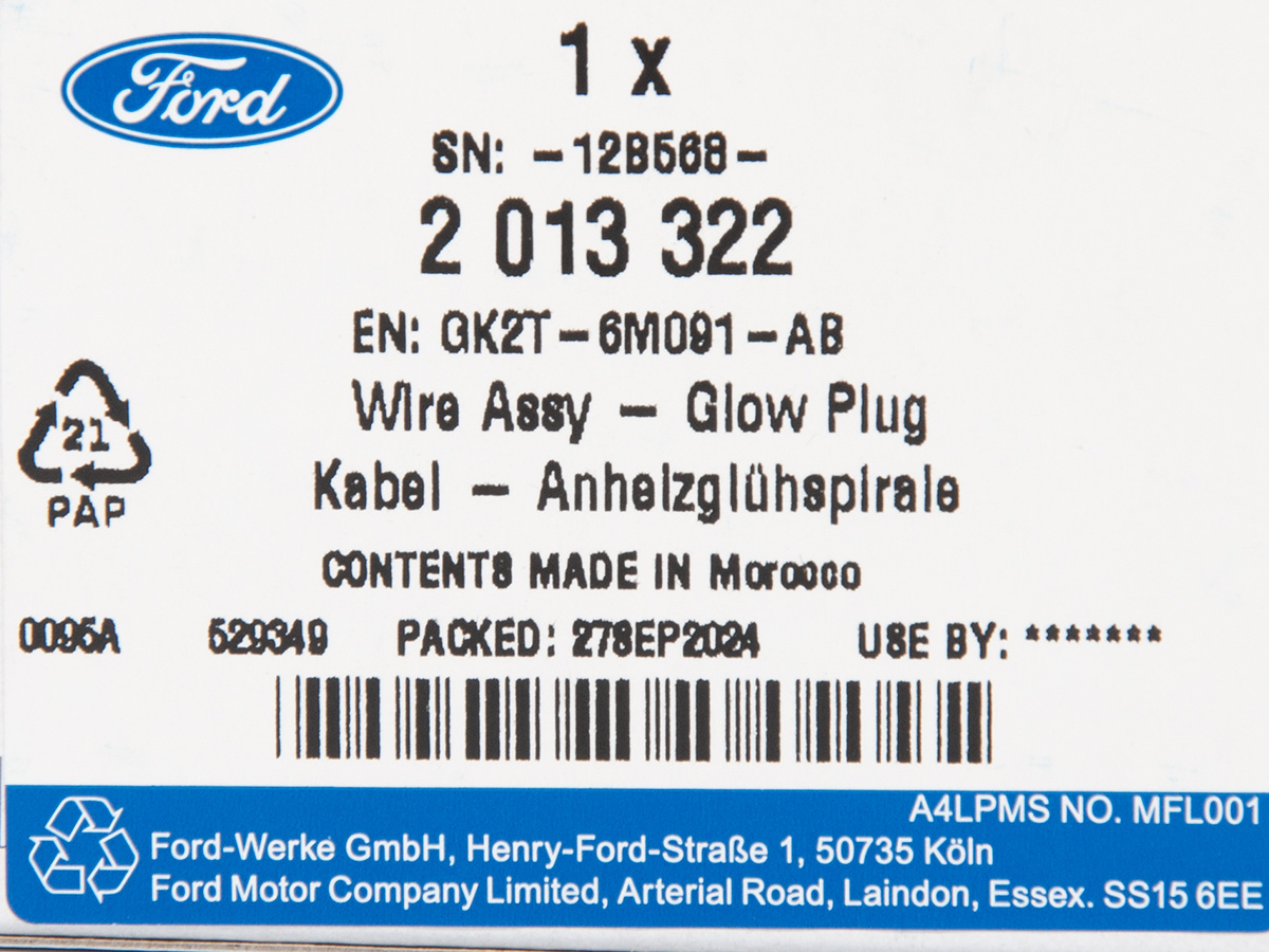 PRZEWÓD ŚWIEC ŻAROWYCH TRANSIT 16- CUSTOM 16- OE _ 2013322 _ GK2T-6M091-AB