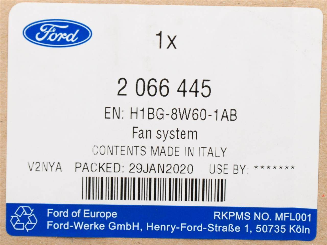 WENTYLATOR IMTERCOOLERA 1.0 ECOBOOST FIESTA 2017- ECOSPORT 2017- _ 2066445 _ H1BG-8W601-AB _ H1BZ-8C607-A