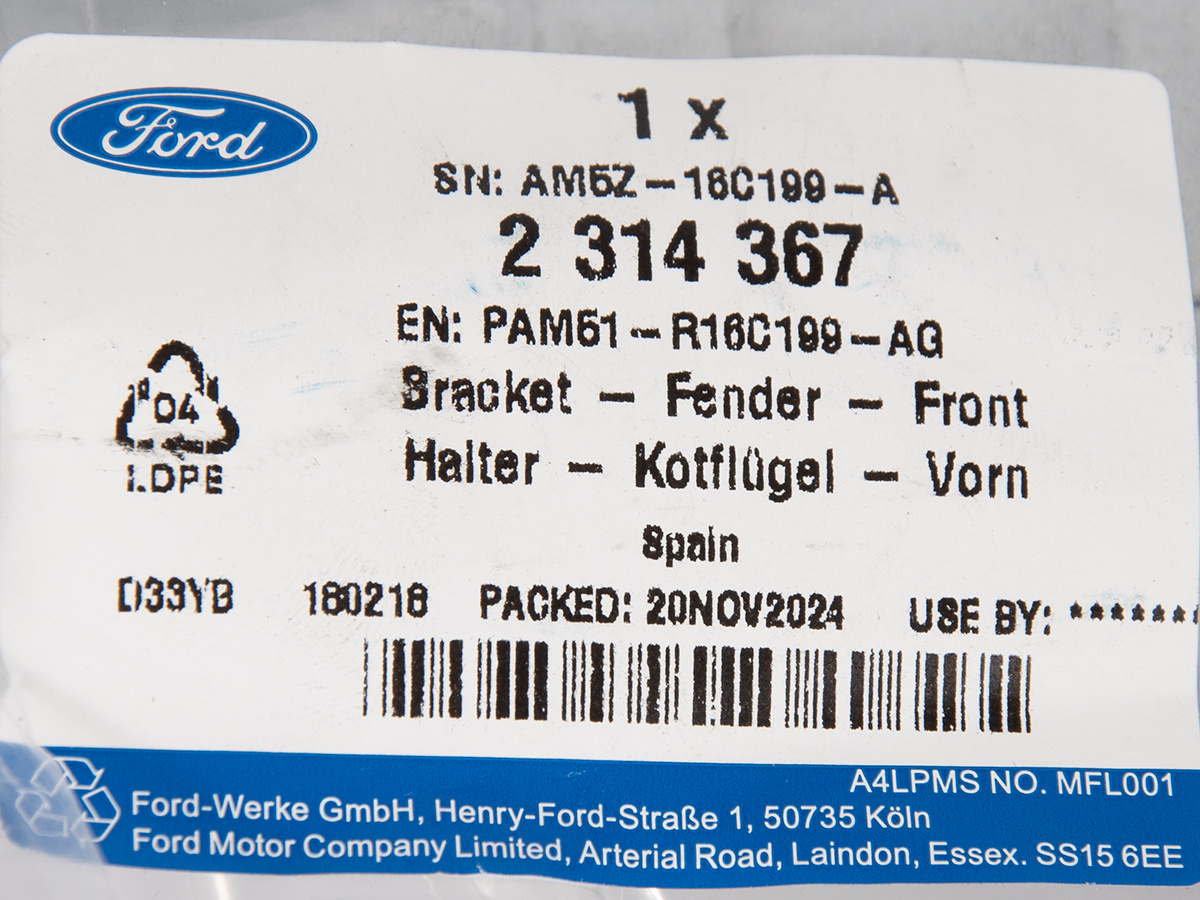 UCHWYT LEWY BŁOTNIKA PRZÓD C-MAX 2010- 2015- OE _ 2314367 _ PAM51-R16C199-AG _ AM5Z-16C199-A