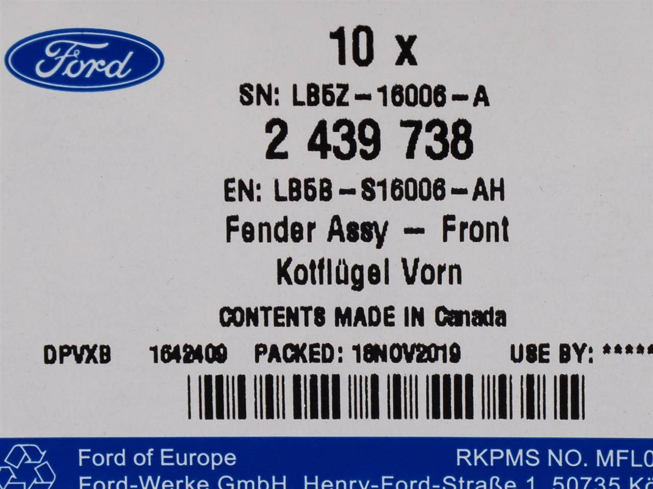 BŁOTNIK LEWY PRZÓD FORD EXPLORER 20- OE _ 2439738 _ LB5B-S16006-AH _ LB5Z-16006-A