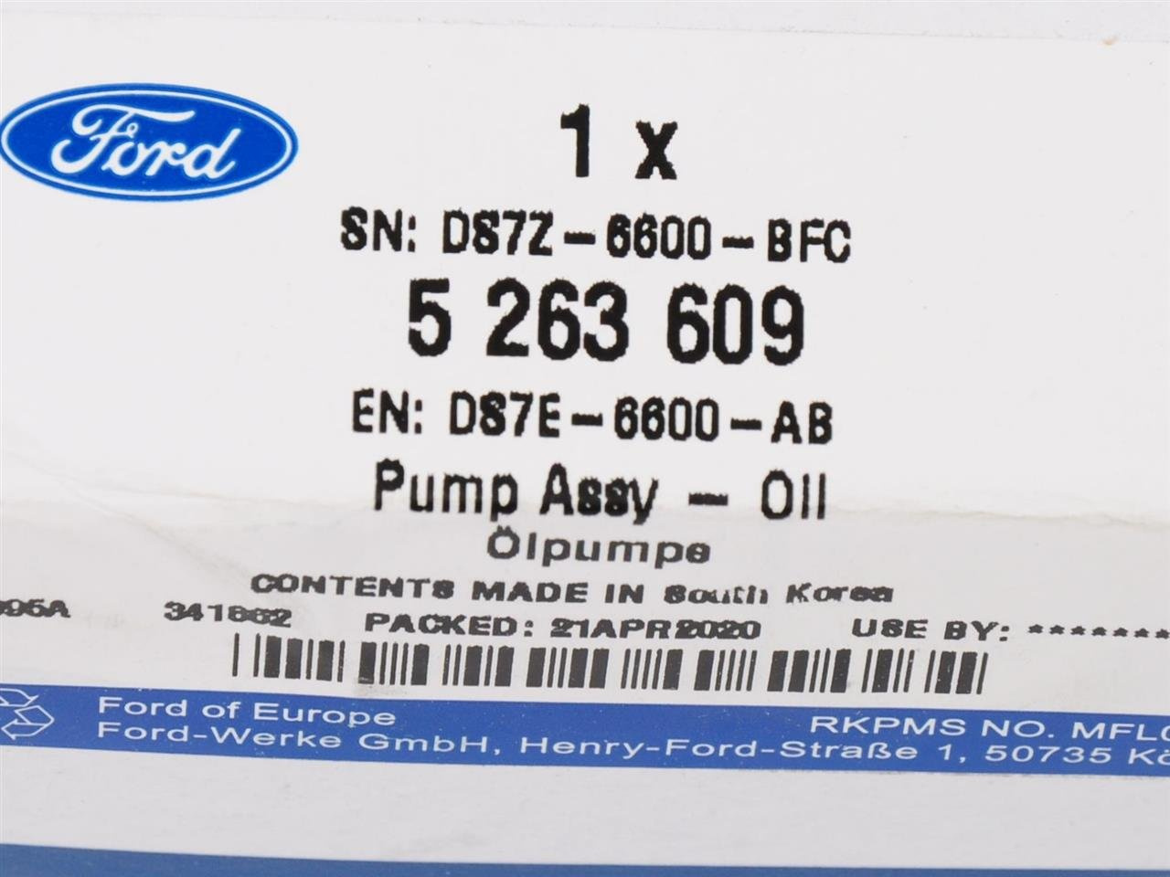 POMPA OLEJOWA FORD 2,0 DOHC / 2,0 4V GAS/ELEC _ 5263609 _ DS7E-6600-AB _ DS7Z-6600-B
